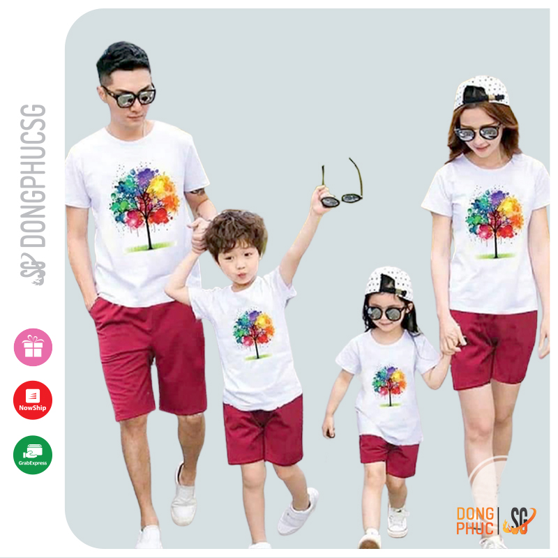 Áo đồng phục gia đình 3/4/5 người Thun cotton dày dặn Màu trắng Đủ Size đến 5XL GD328T