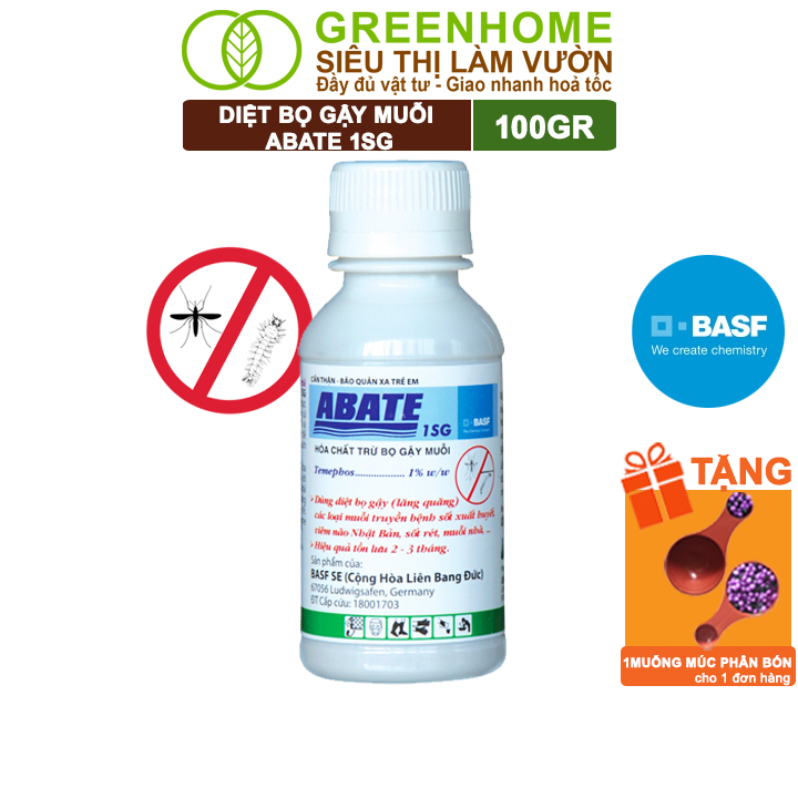 Chế Phẩm Diệt Bọ Gậy, Muỗi Greenhome, Abate 1SG, Chai 100Gr, Ngắn Ngừa Bệnh Sốt Xuất Huyết, Sốt Rét