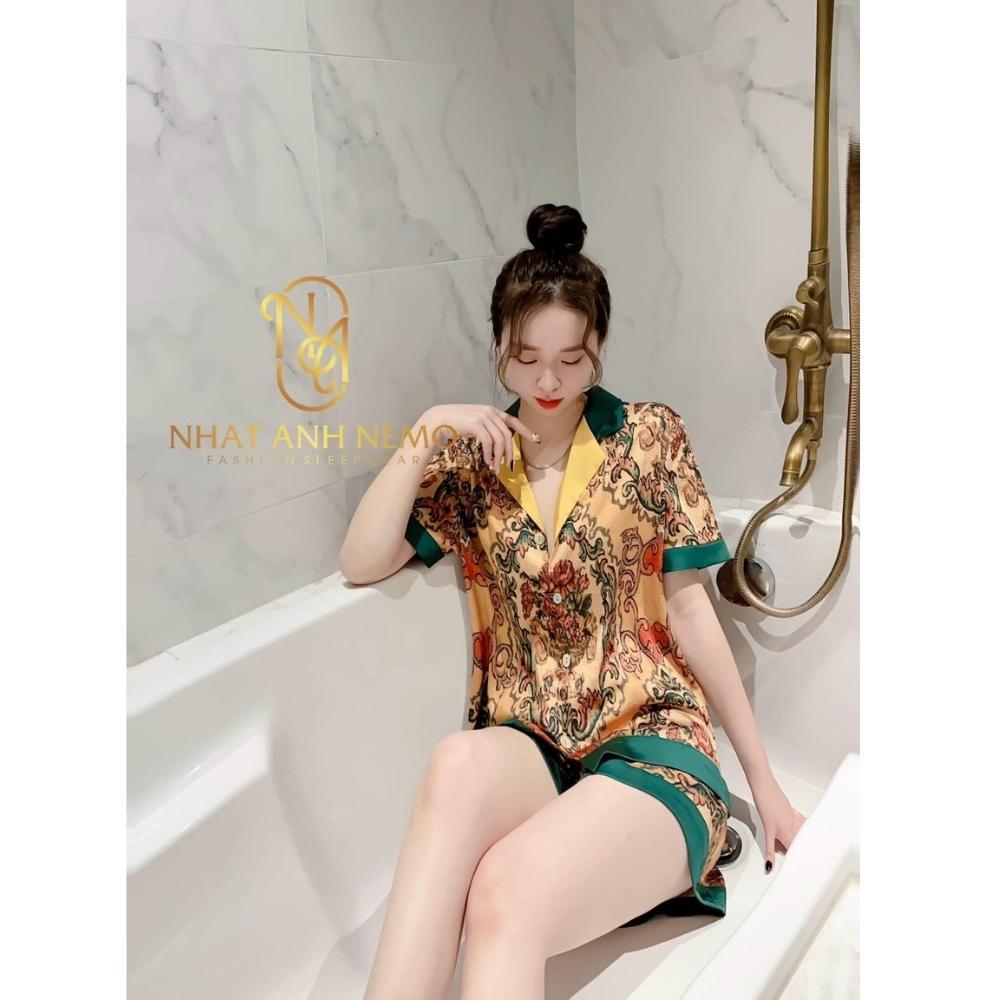 Đồ Bộ Pijama Lụa Pijama Lụa Áo Cộc - Quần Đùi