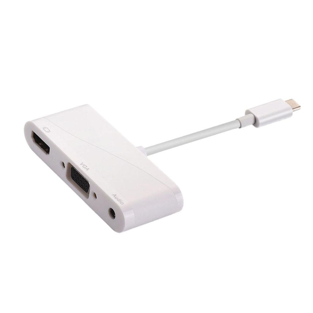 2in1 USB Type-C Hub 4K HDMI & VGA with Audio Adapter Splitter Box White