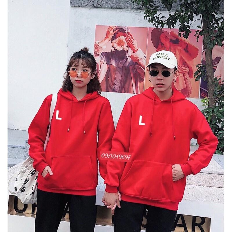 {Có ảnh thật} Áo hoodie đỏ Unisex nam nữ in trang trí