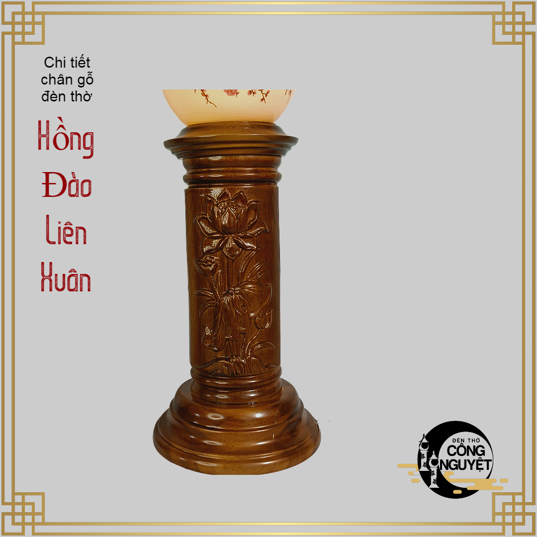 Đôi đèn thờ gỗ sứ cao cấp HỒNG ĐÀO LIÊN XUÂN