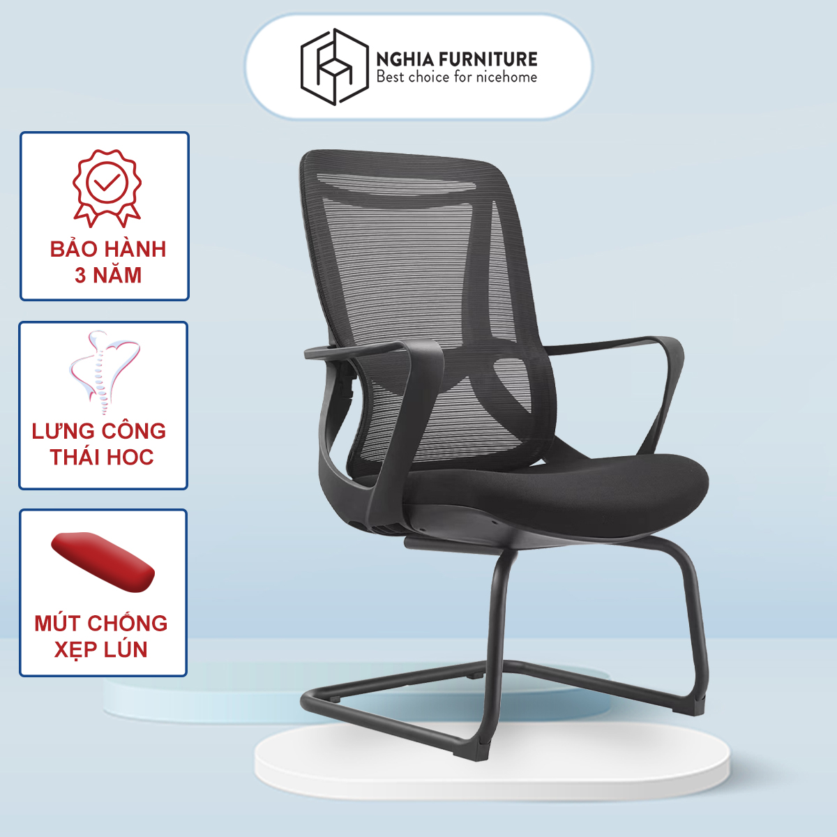 Ghế văn phòng Công thái học Nghia furniture NIKO, Nâng hạ, ngả ghế, nệm chống lún, bảo hành 3 năm