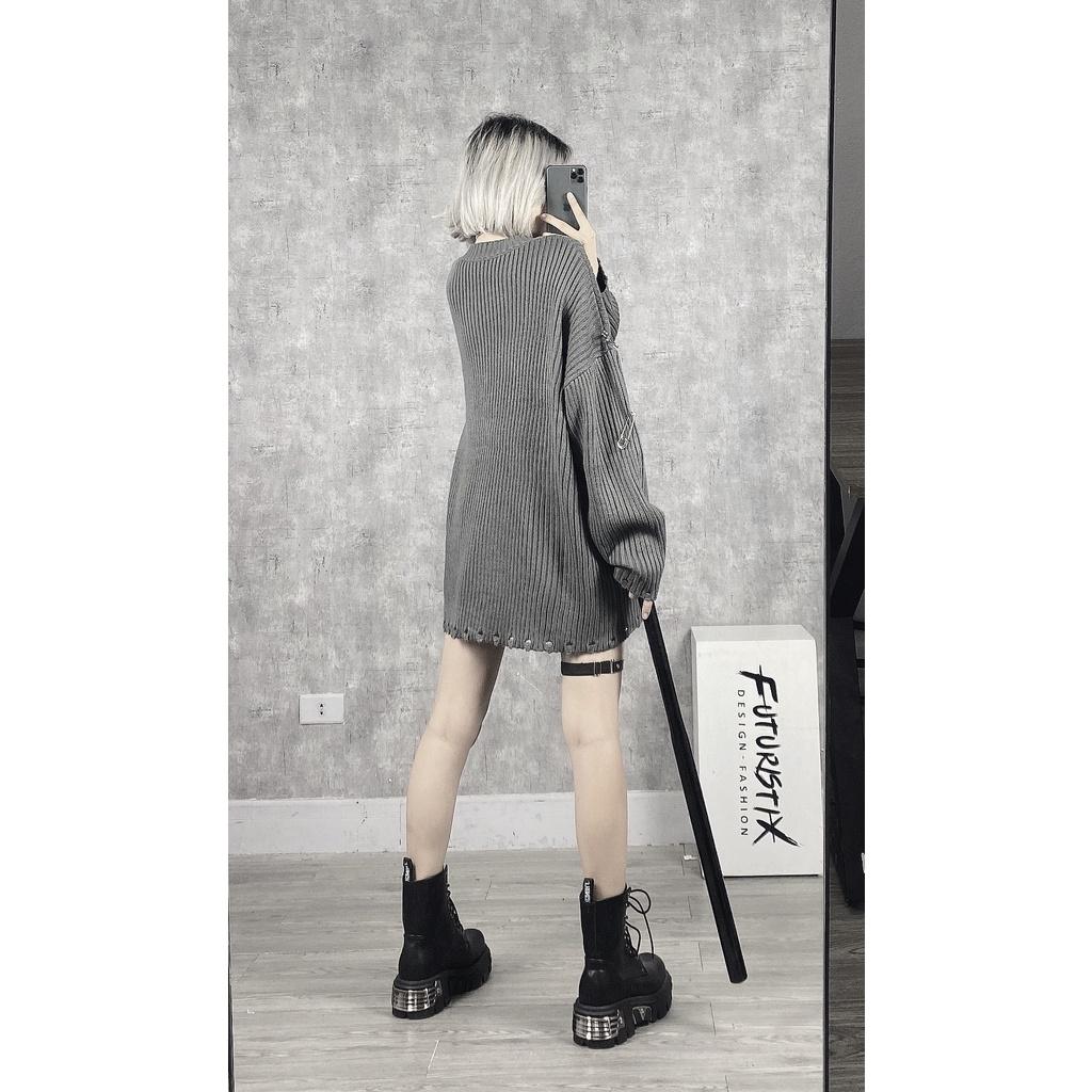Áo Len Mix Kim Băng, Áo Len Unisex Form Rộng Xẻ Trước Có Zipper Khóa Cực Ngầu