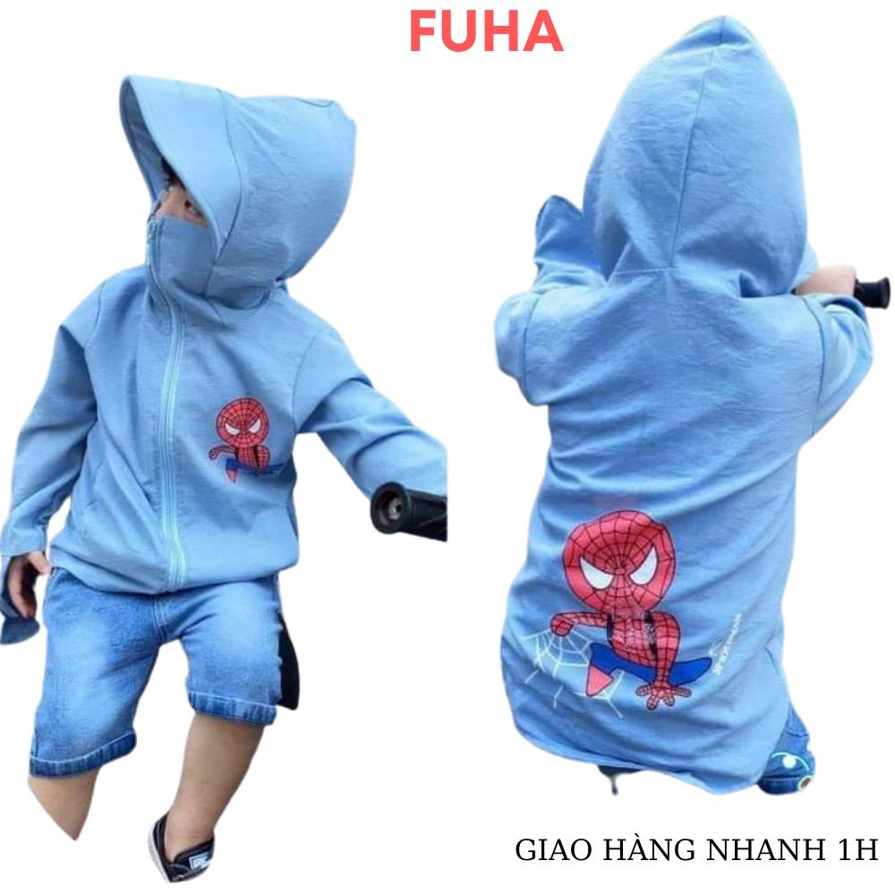 Áo chống nắng cho bé trai FUHA, áo chất vải thông hơi bé 15-40kg họa tiết hình người nhện