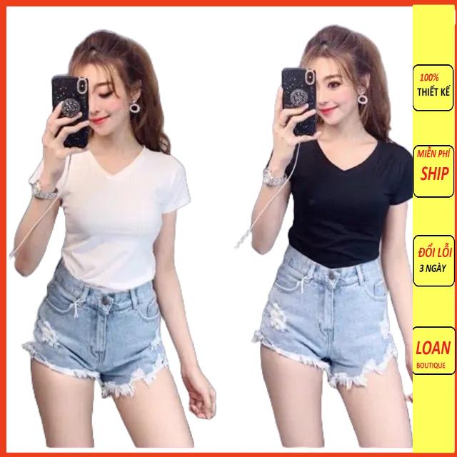 Áo thun cổ tim body thun lạnh hàng có size S,M,L