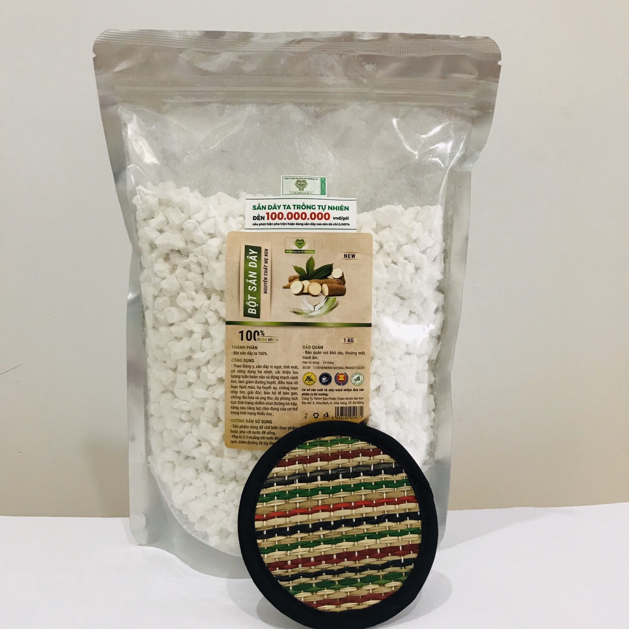 Bột sắn dây nguyên chất Mẹ Ken 1kg tặng kèm miếng lót ly