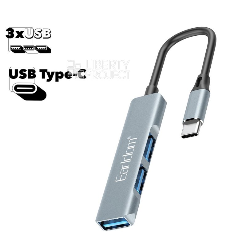 Cổng Chuyển Đổi 3in1 TypeC Ra 3 USB Earldom ET-HUB10 hàng chính hãng