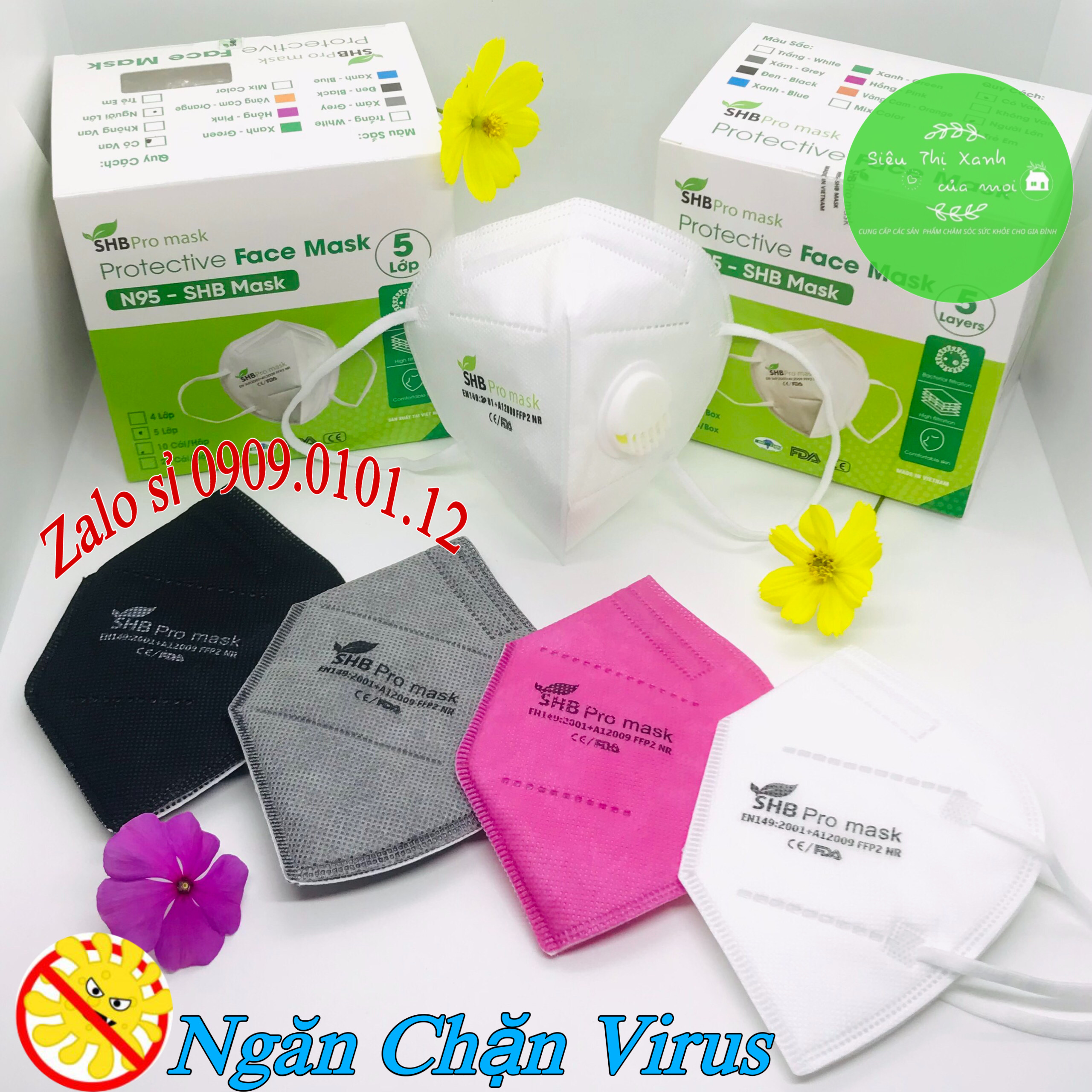 Khẩu trang n95 có van thở SHB Pro Mask, Kn95 cao cấp 5 lớp kháng khuẩn chuẩn FFP2