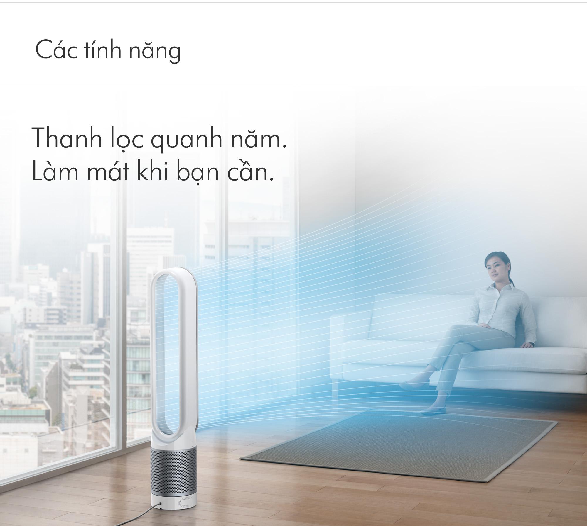 Máy Lọc Không Khí Dyson Pure Cool Tower TP00 Loại Bỏ 99% Vi Khuẩn, Bụi Mịn, Nhập Khẩu (Trắng/Bạc)