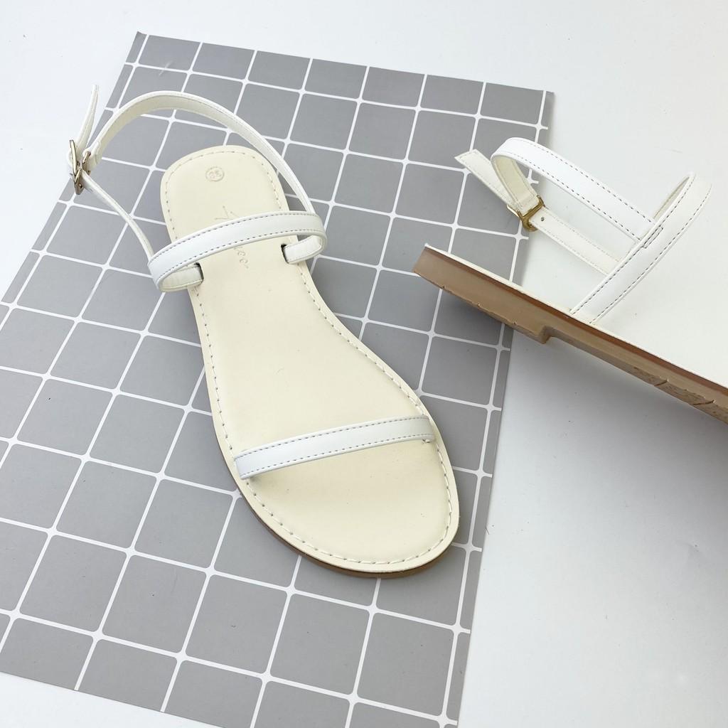 Giày sandal đế bệt HISHOO mũi tròn phối dây mảnh 1 cm có bigsize S005