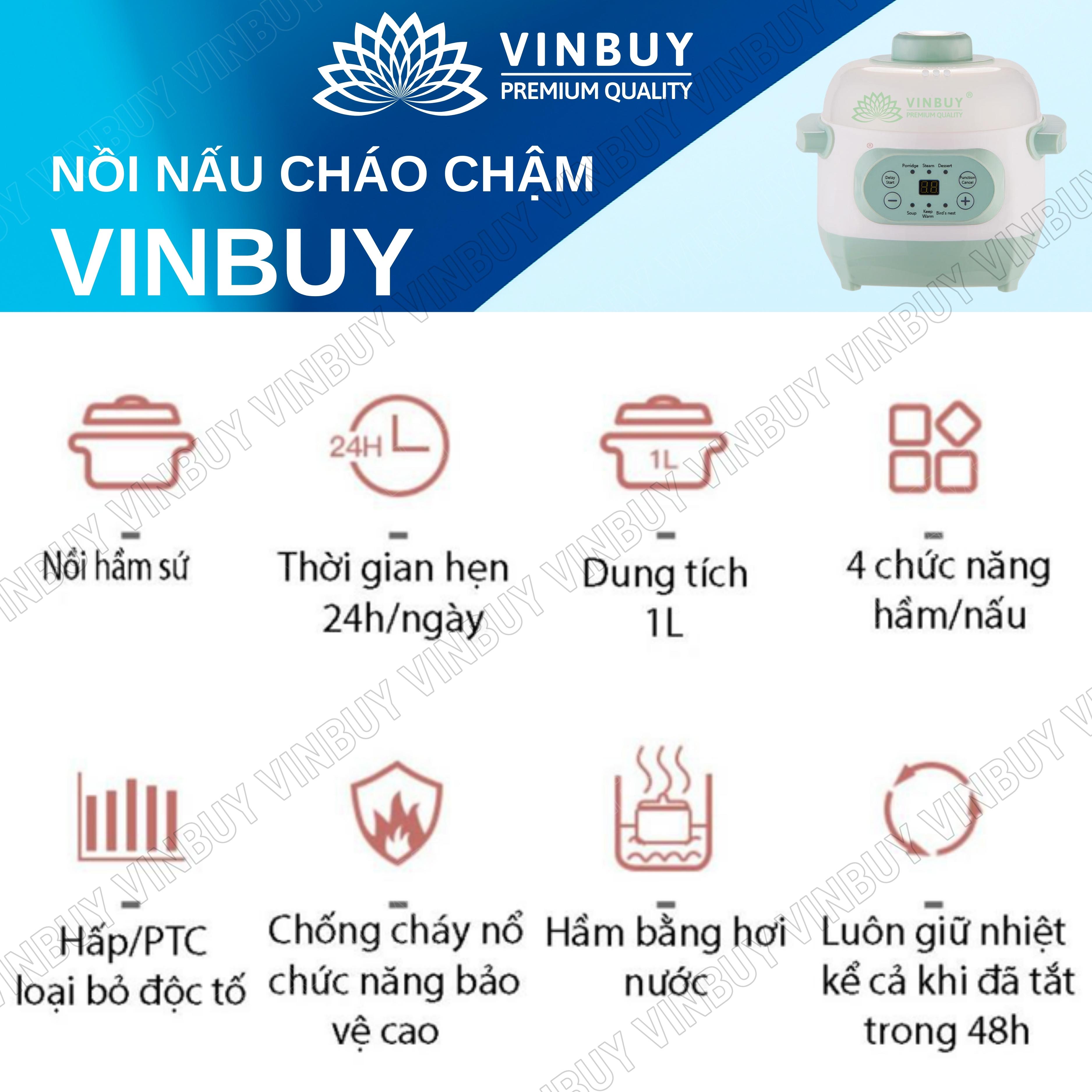 Nồi chưng yến, nồi nấu chậm, nồi tiềm thuốc bắc, nồi nấu cháo cho bé giữ trọn chất dinh dưỡng, dung tích 1 lít, công suất 200W - Hàng chính hãng VINBUY