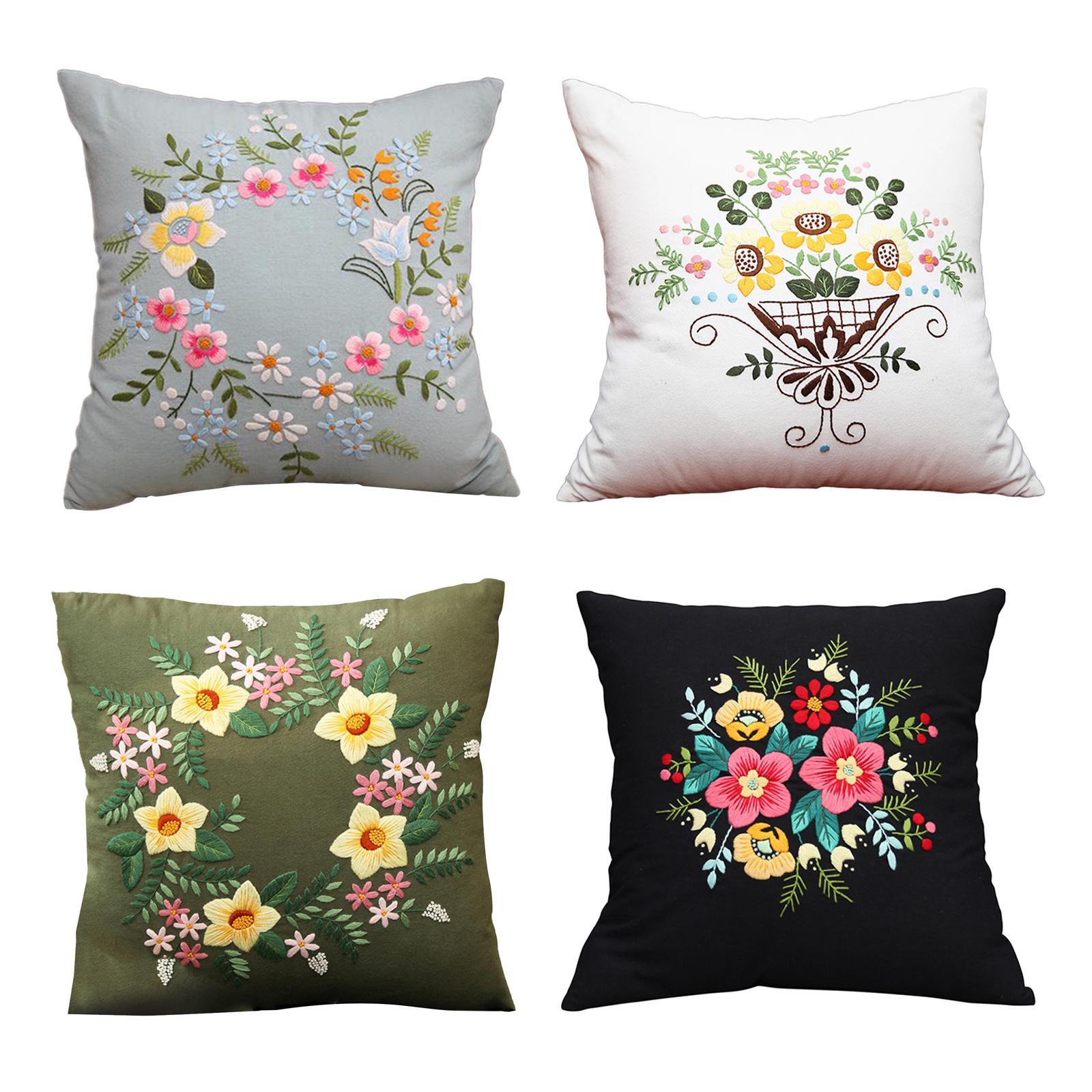 Semi-Finished Embroidery Pillow Covers Kit Sewing Craft for Sofa black