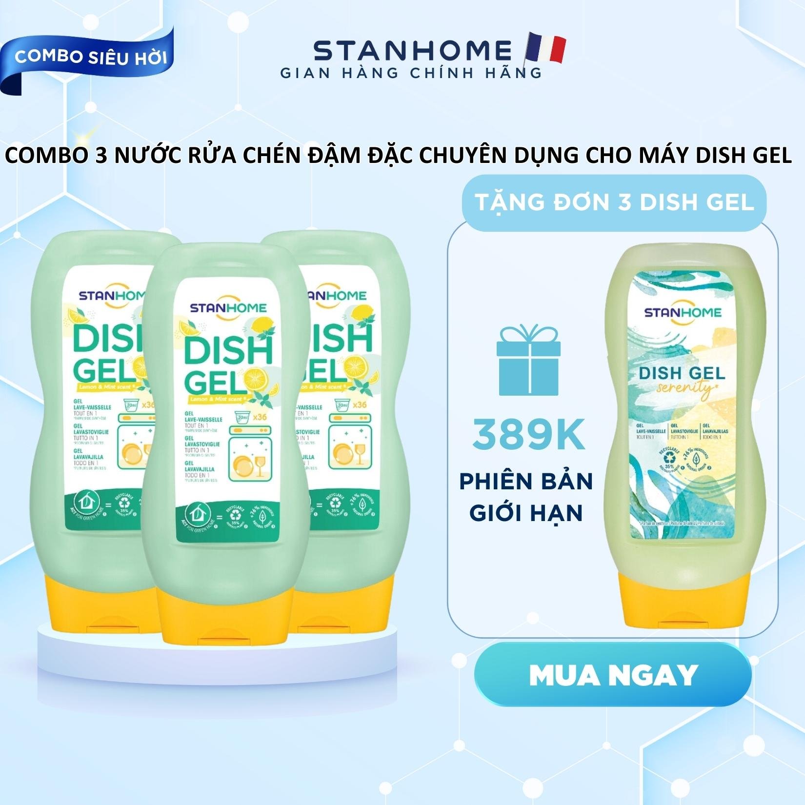 Set 3 gel rửa bát cho máy Stanhome Dish gel lemon mint 720ml *3 chai 37241