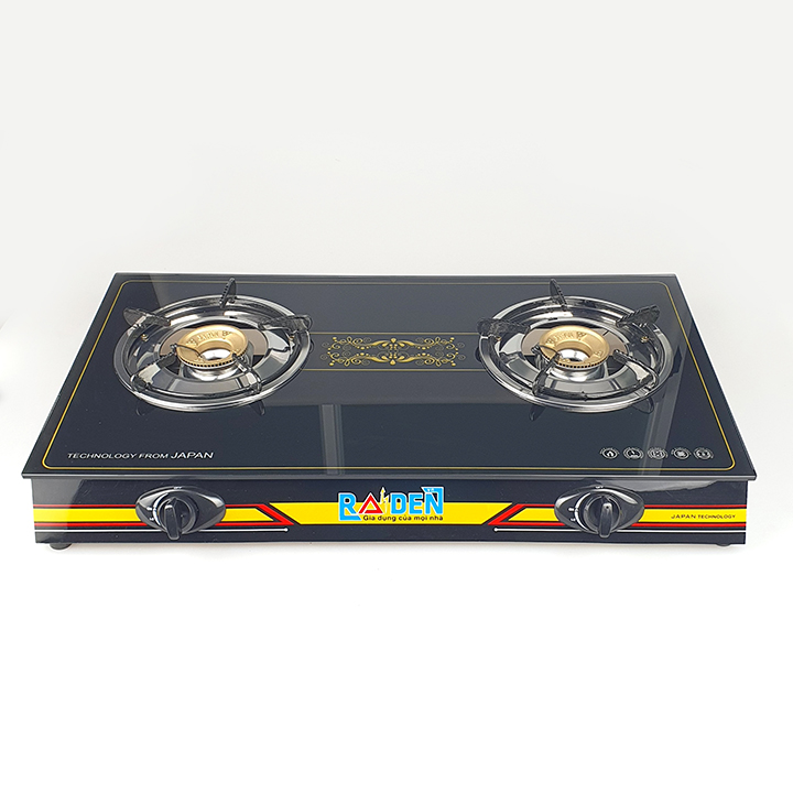 Bếp Ga Đôi Raiden RD-369 Mặt Kiếng Cường Lực Đầu Đốt Đồng Khung Inox Bền Bỉ -Hàng Chính Hãng