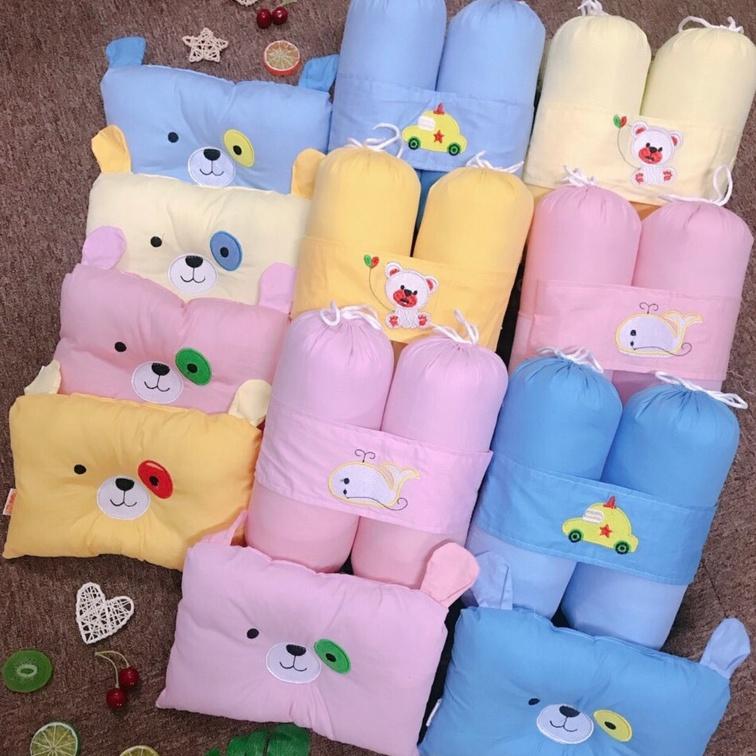 Bộ gối chặn và gối lõm Cotton Hàn Quốc chống bẹt đầu cho bé sơ sinh