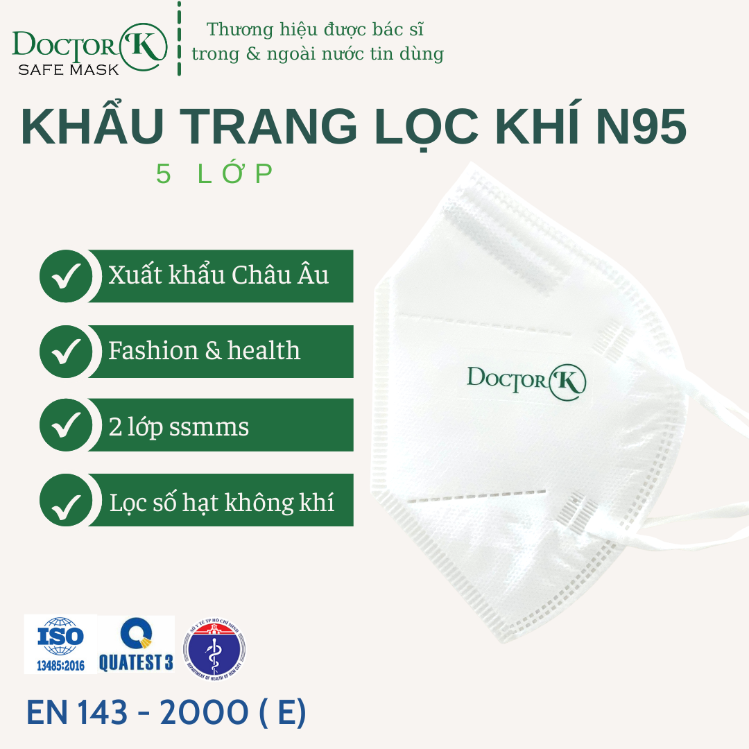 &lt; 1 BỊCH 1 CÁI&gt; Khẩu trang KN95 Doctor K - 5 lớp vải kháng khuẩn - lớp vải dày dặn