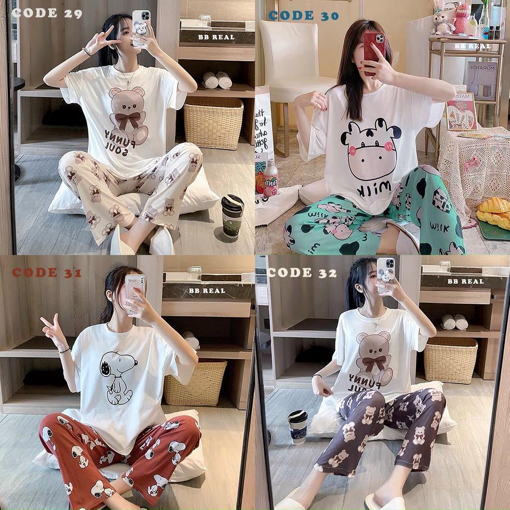 Đồ Bộ Mặc ở Nhà Bộ Đồ Ngủ Nữ Quần Dài Pijama Thun Lạnh Đẹp Freesize Từ 45-55Kg - BB REAL