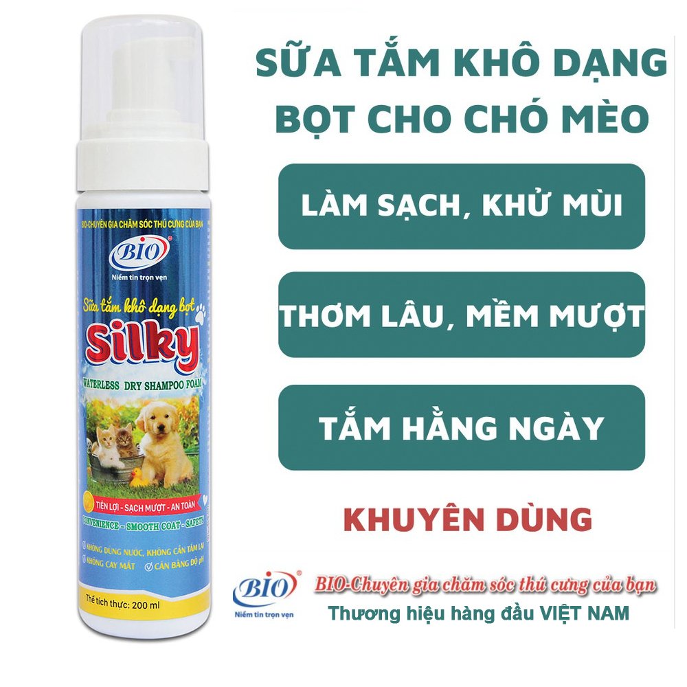 MUA 2 TẶNG 1 Sữa tắm khô dạng bọt Bio-Silky cho chó mèo, Làm sạch, lông óng mượt và thơm lâu 200ml-79300