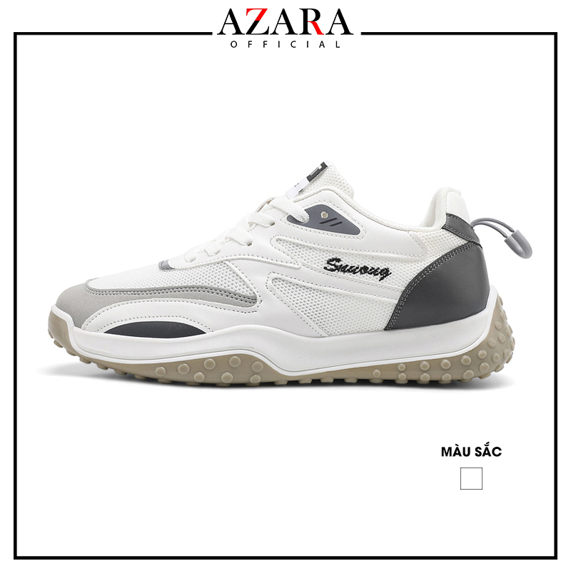 Giày Thể Thao Nam AZARA- Sneaker Màu Trắng Viền Xám,  Giày Thể Thao UNISEX ,Đế Êm, Form Dáng Hàn Quốc - G5306