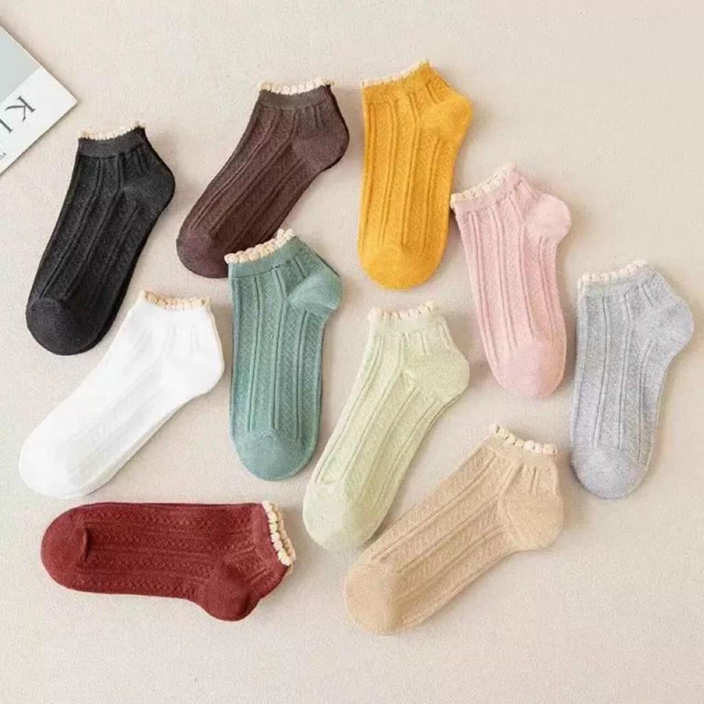 Lố 10 đôi tất gân nữ cổ ren chất co dãn siêu đẹp