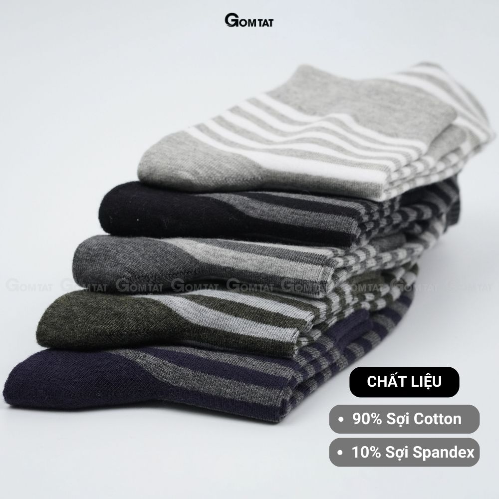 Tất vớ nam cổ trung GOMTAT cao cấp mẫu sọc ngang, chất liệu cotton mềm mại, hút ẩm, thoáng khí - GOM-MIX08-1DOI