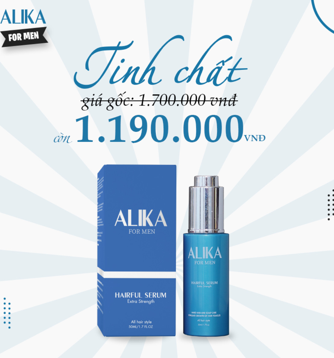 Kích Thích Mọc Tóc Nhanh Với Huyết Thanh Serum Mọc Tóc Alika,Cam Kết Hiệu Quả Sau 8 Tuần sử dụng , 50ml