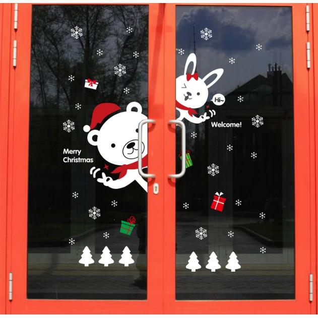 Decal trang trí Noel - Gấu Thỏ Trắng chào đón giáng sinh