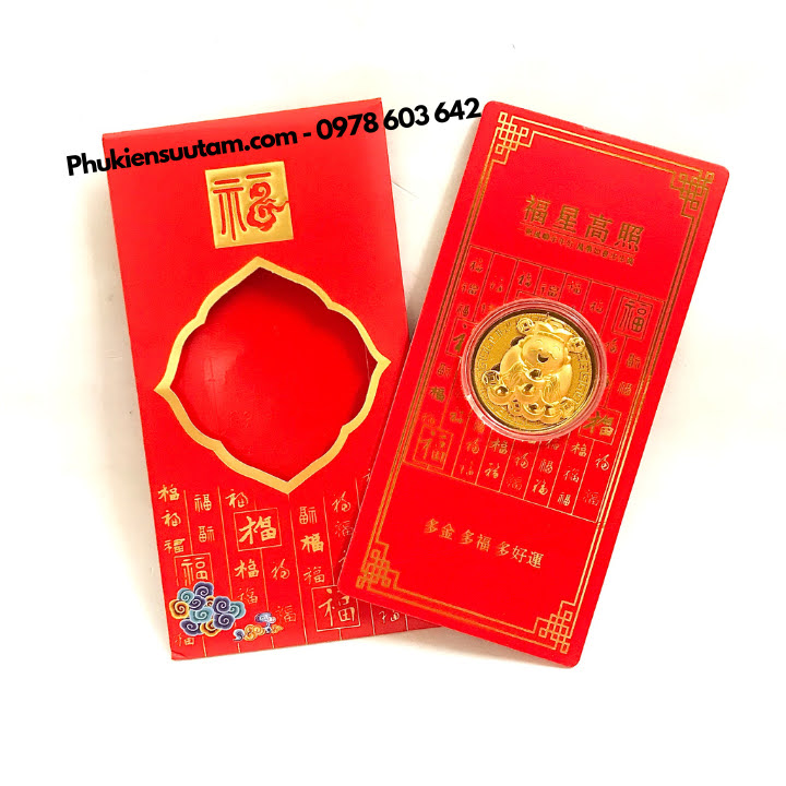 Bao Lì Xì Đồng Xu Thần Tài Cute Mạ Vàng, kích thước: 17cmx9cm, màu đỏ - SP005982