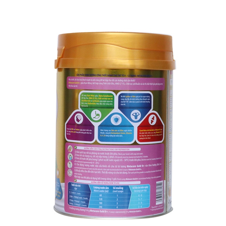 Sữa Meta Care Gold 0+ lon 800g - Tiêu hoá khoẻ, Tăng hấp thu, Dành cho Bé 0 - 12 tháng tuổi.