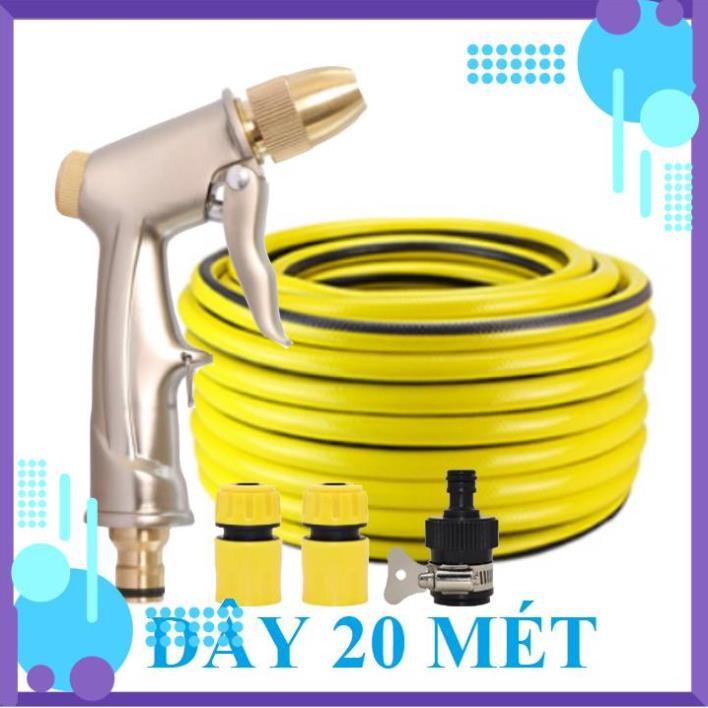 Vòi Xịt Nước️ Bộ dây vòi xịt nước rửa xe, tưới cây , tăng áp 3 lần, loại 20m 206701-1 đầu đồng, cút, nối đen