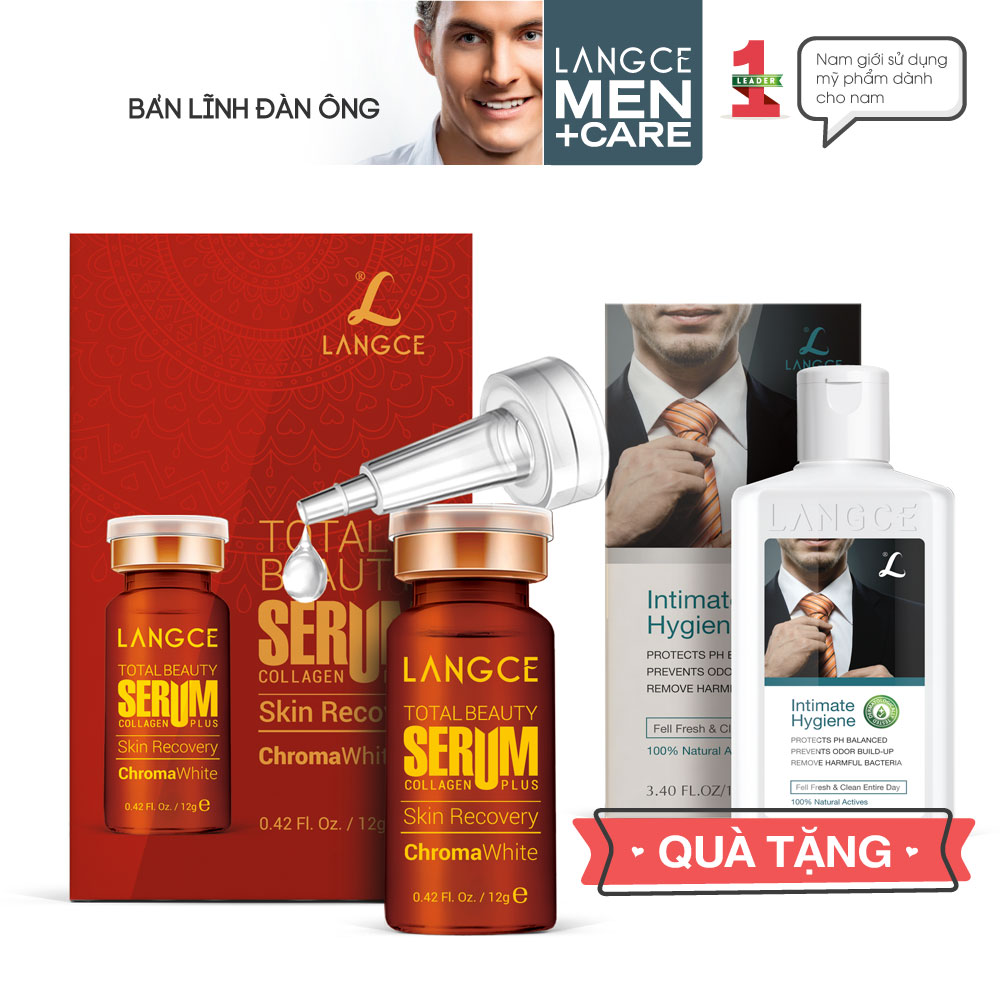Serum Collagen+ Giảm Trợ Nám - Tàn Nhang - Đồi Mồi Tảo Biển Đỏ 12ml cho Nam TẶNG Gel Vệ Sinh Vùng Kín Nam 100ml LANGCE Total Beauty
