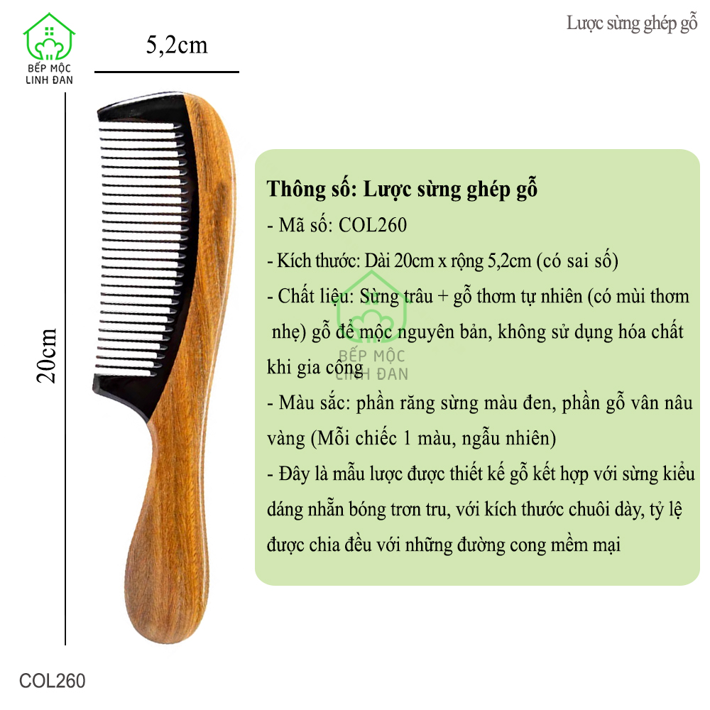 Lược Gỗ Ghép Răng Sừng Xuất Nhật (Size: XL-20cm) Chống Tích Điện [COL260]