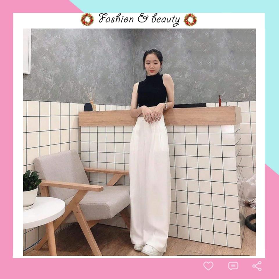 Quần ống rộng lưng cao vải mềm tuyết mưa có khóa đẹp giữa dài 1m Hàn Quốc Q124