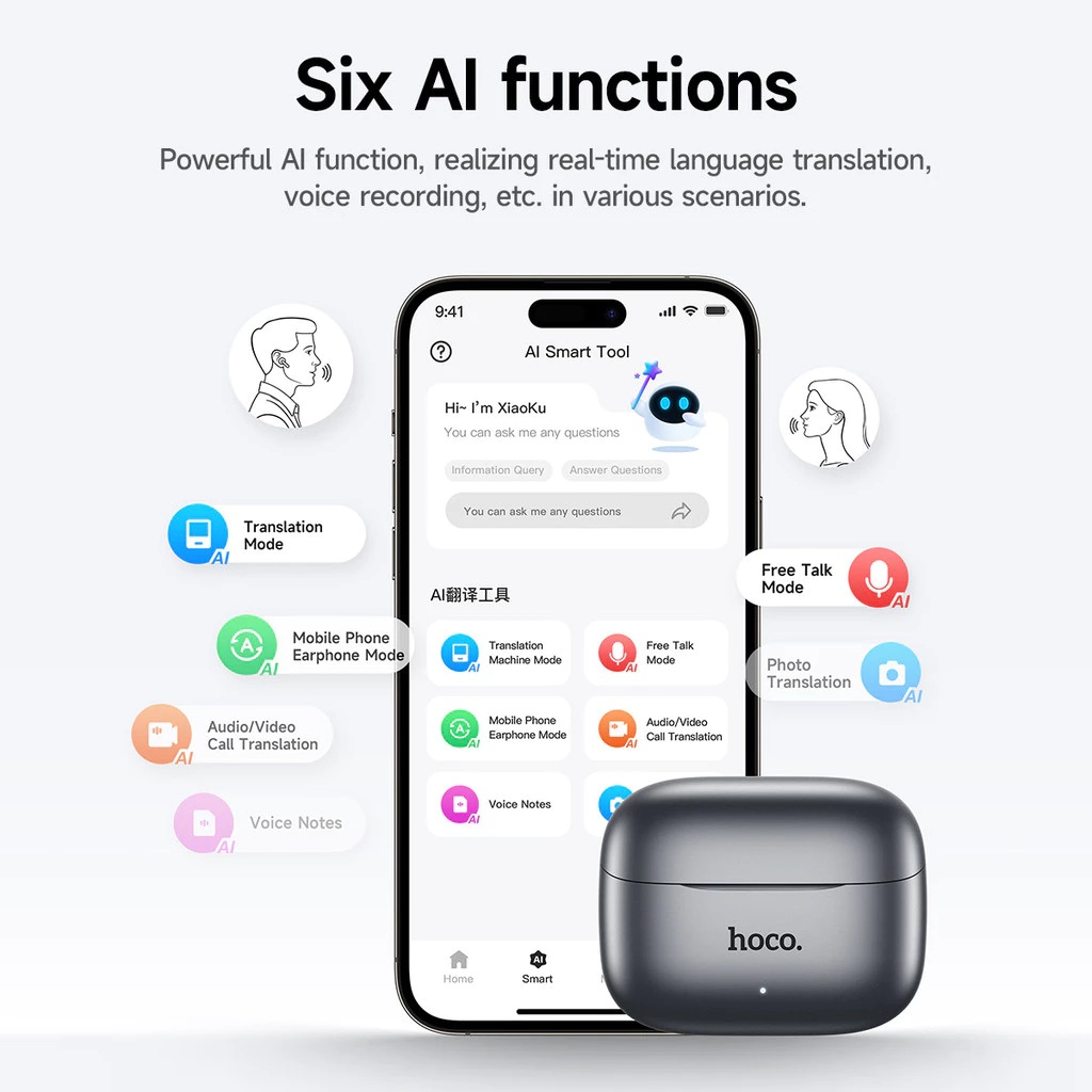 Tai nghe Bluetooth phiên dịch AI thông minh Hoco EQ27 Fun chống ồn ANC+ENC, Bluetooth 5.4, pin trâu 7h, hỗ trợ dịch thuật 134 ngôn ngữ khi gọi điện, trò chuyện, video call- Hàng chính hãng