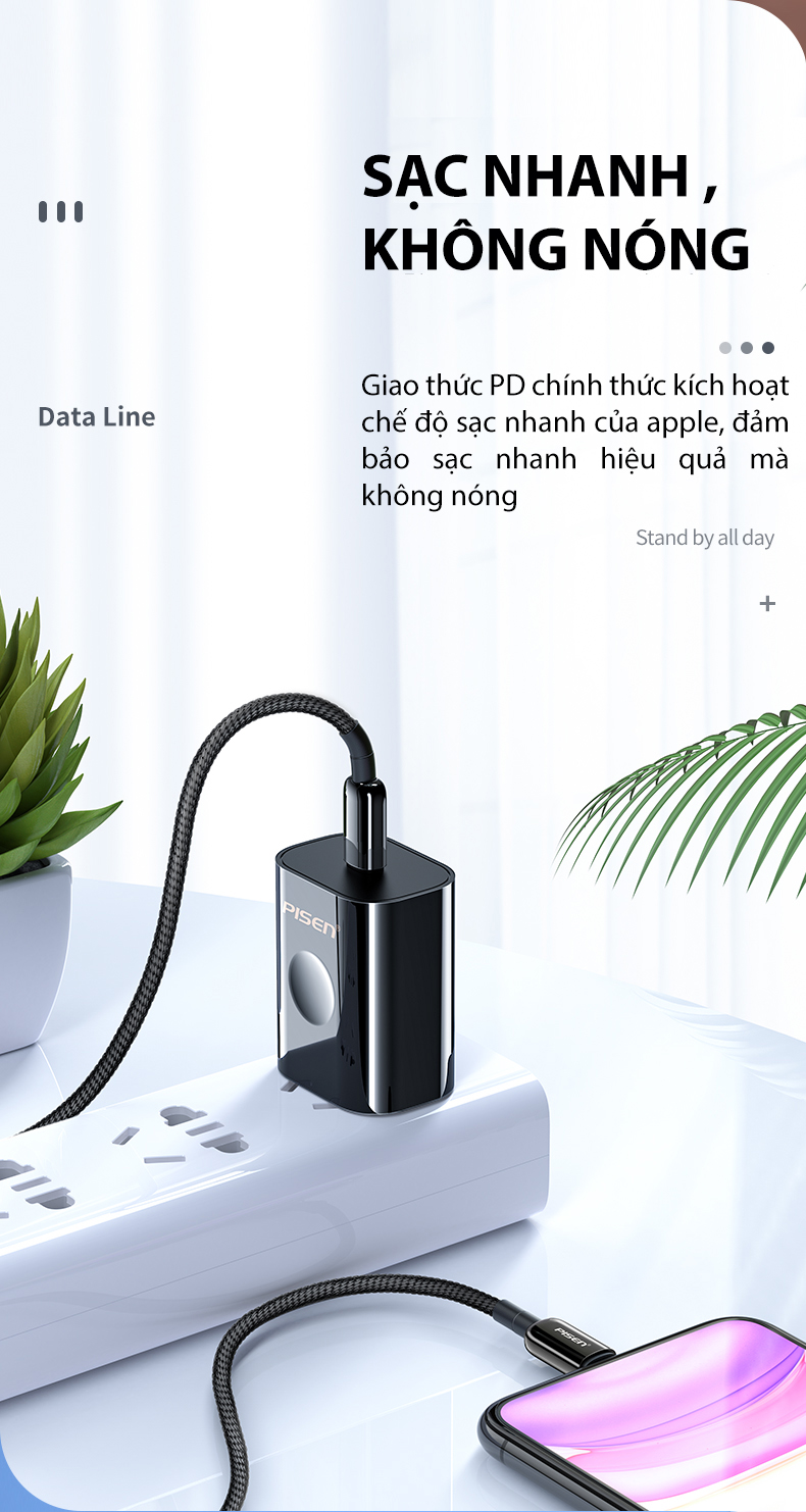 Sạc PISEN Quick PD 18W (Lightning &amp; Type-C 3A ZINC Alloy , TSC-118 ) màu đen - Hàng chính hãng