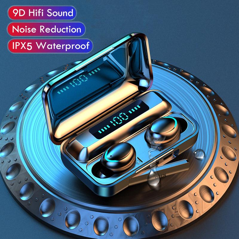 F9 TWS Chống Nước Không Dây Tai Nghe 9D Sâu Bluetooth Âm Thanh Tai Nghe 5.0 Loại Bỏ Tiếng Ồn Tai Nghe Thể Thao Điều Khiển Cảm Ứng