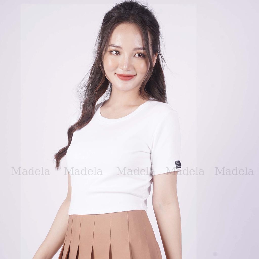 Áo croptop tay ngắn nữ ôm body Madela cổ tròn, chất liệu cotton mềm mịn thoải mái , kiểu dáng basic trẻ trung, năng động  - ACTN03