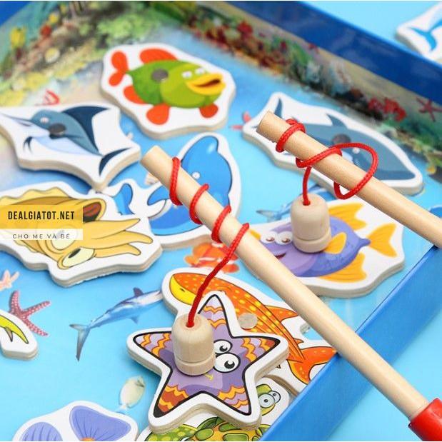 Câu cá nam châm gỗ 32 chi tiết đồ chơi câu cá gỗ nam châm cho bé