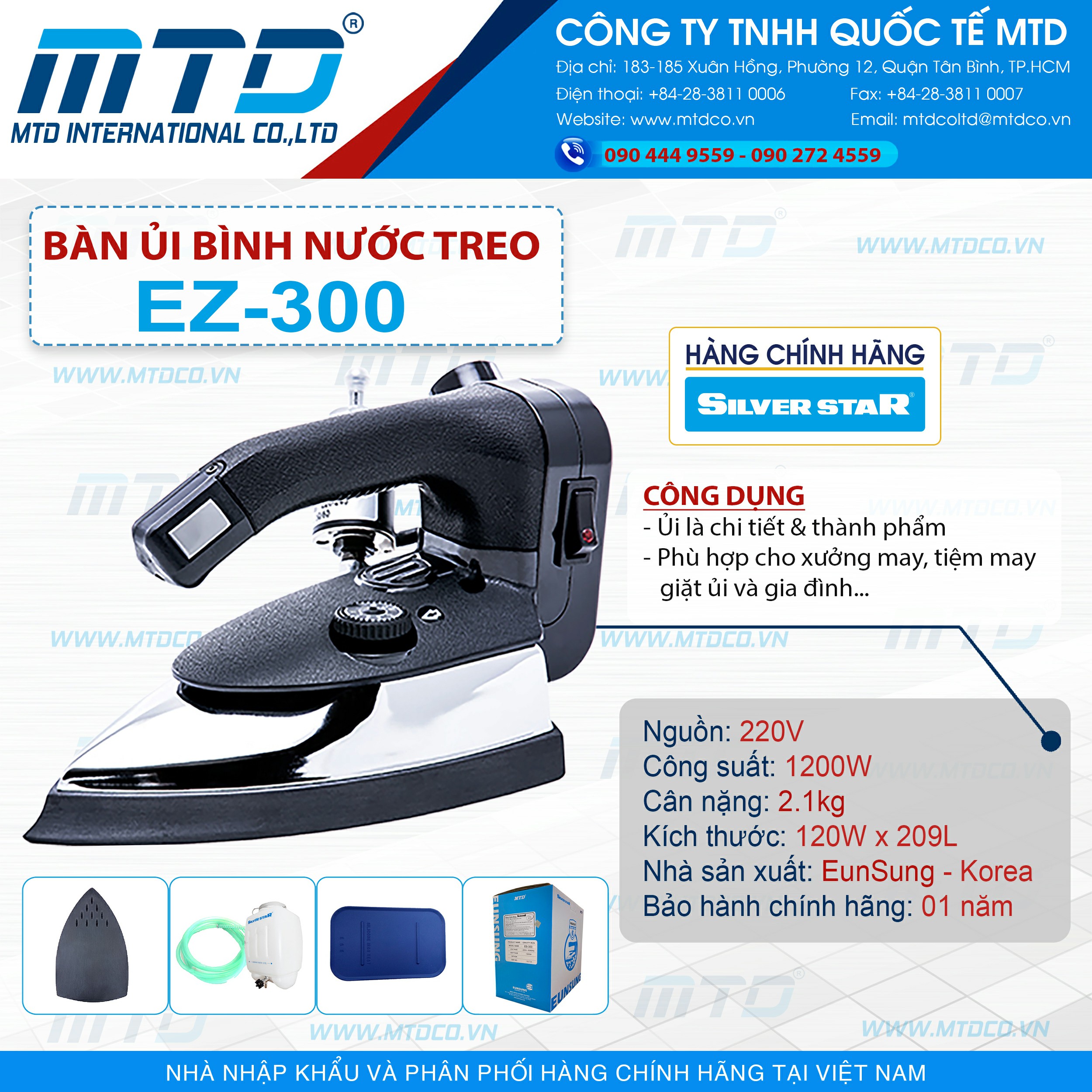 Bàn ủi hơi nước công nghiệp SilverStar EZ-300 - Hàng nhập khẩu