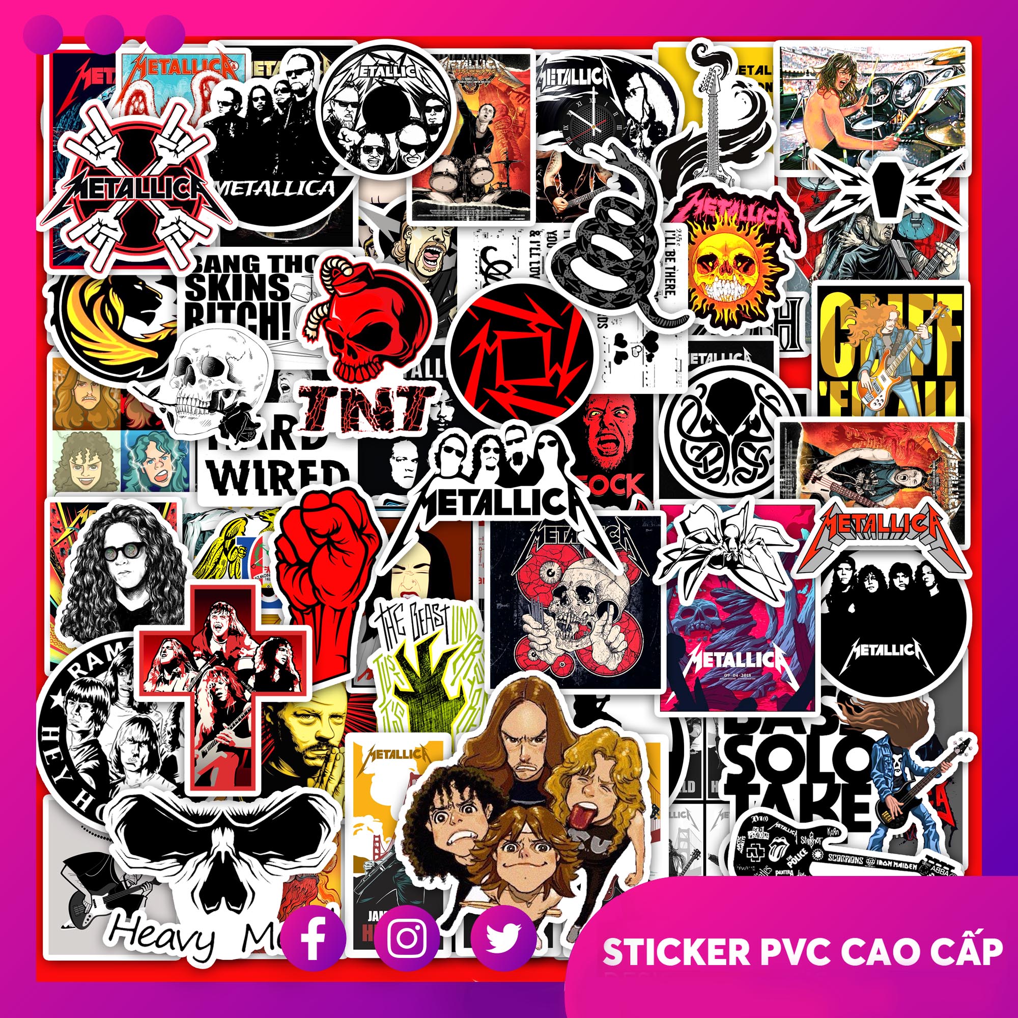 Set 50 Hình Sticker Chống Nước | Chủ Đề  Metallica