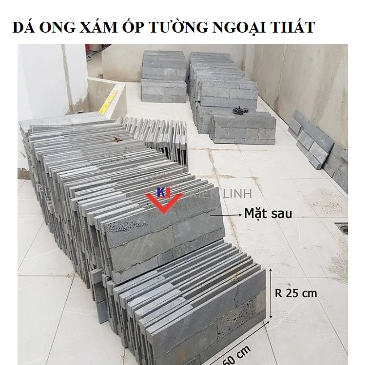 Đá ong xám ghép 3D lồi lõm ốp tường hồ bơi kết hợp chậu treo tường trồng cây độc đáo