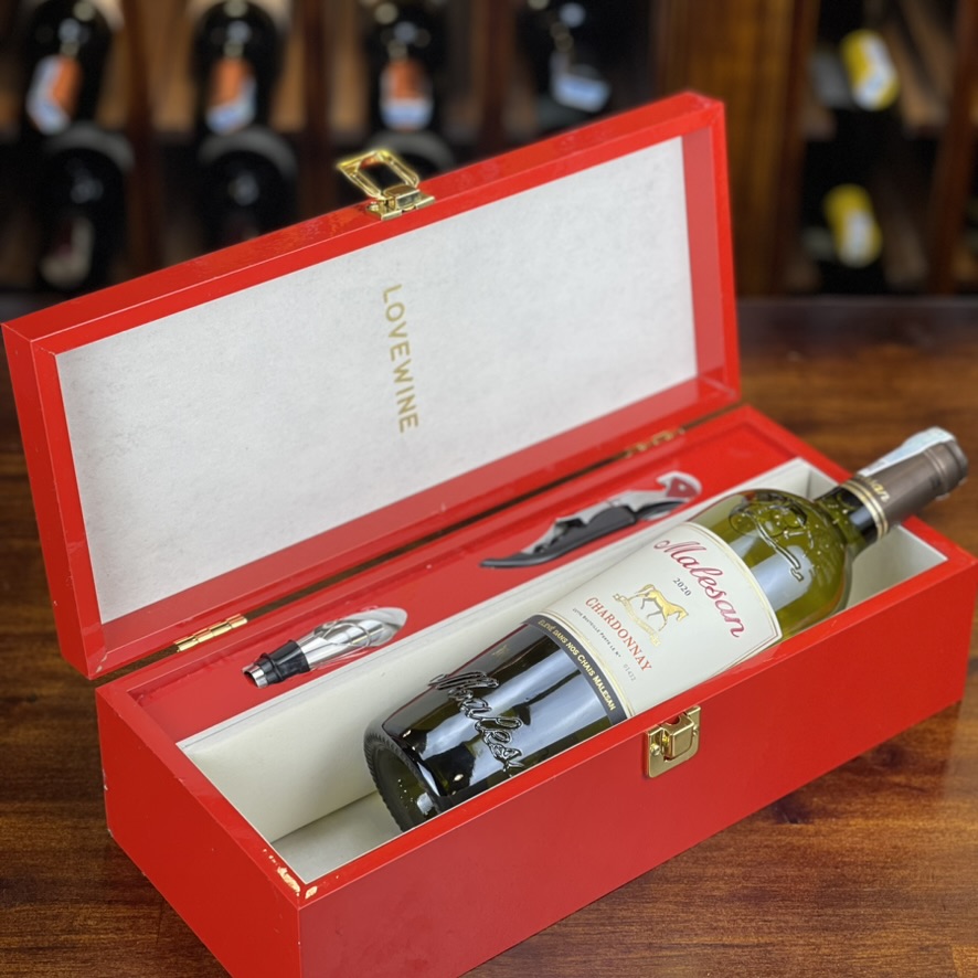 Hộp sơn mài Lovewine 1 chai rượu vang Pháp Malesan Chardonnay