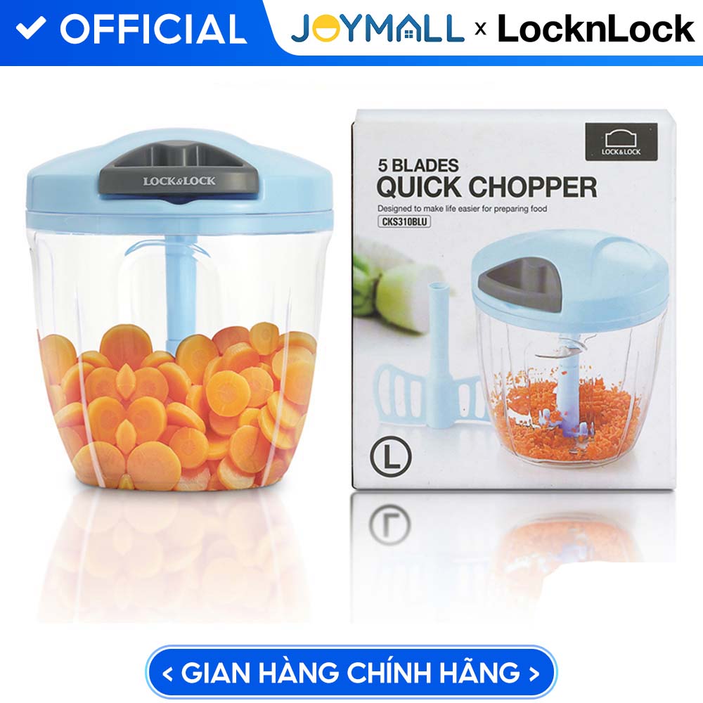 Máy xay tỏi ớt bằng tay Lock&amp;Lock Size L 900ml Màu xanh dương CKS310-BLU - Hàng chính hãng, lực nghiền mạnh với 3 lưỡi dao thép không gỉ - JoyMall