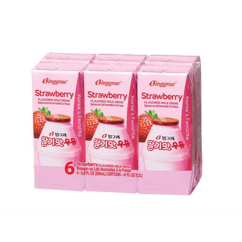 Lốc Sữa Dâu Hàn Quốc Binggrae Strawberry Milk (200ml x 6 hộp)