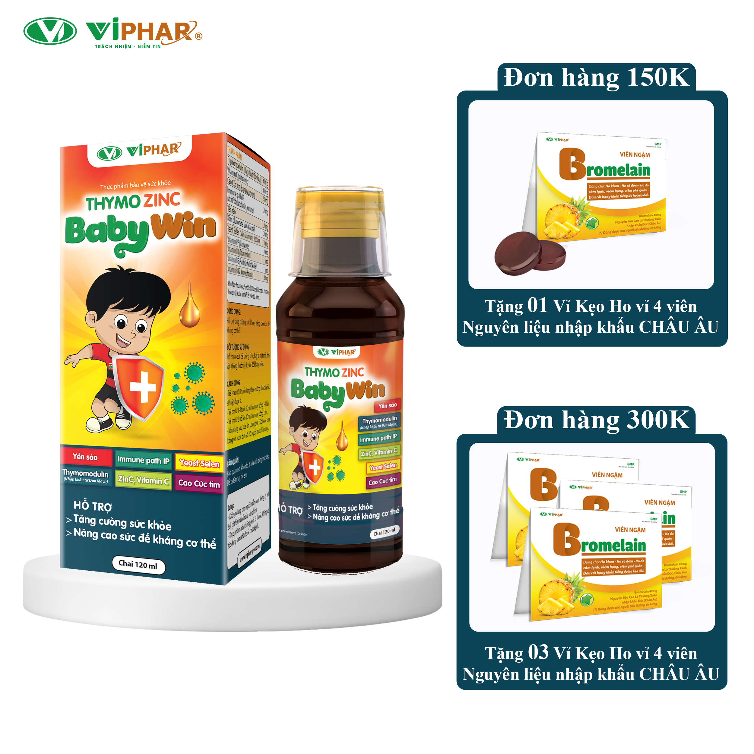 Siro Tăng Sức Đề Kháng Cho Bé Thymozinc Babywin VIPHAR Hộp 20 Gói 10ml