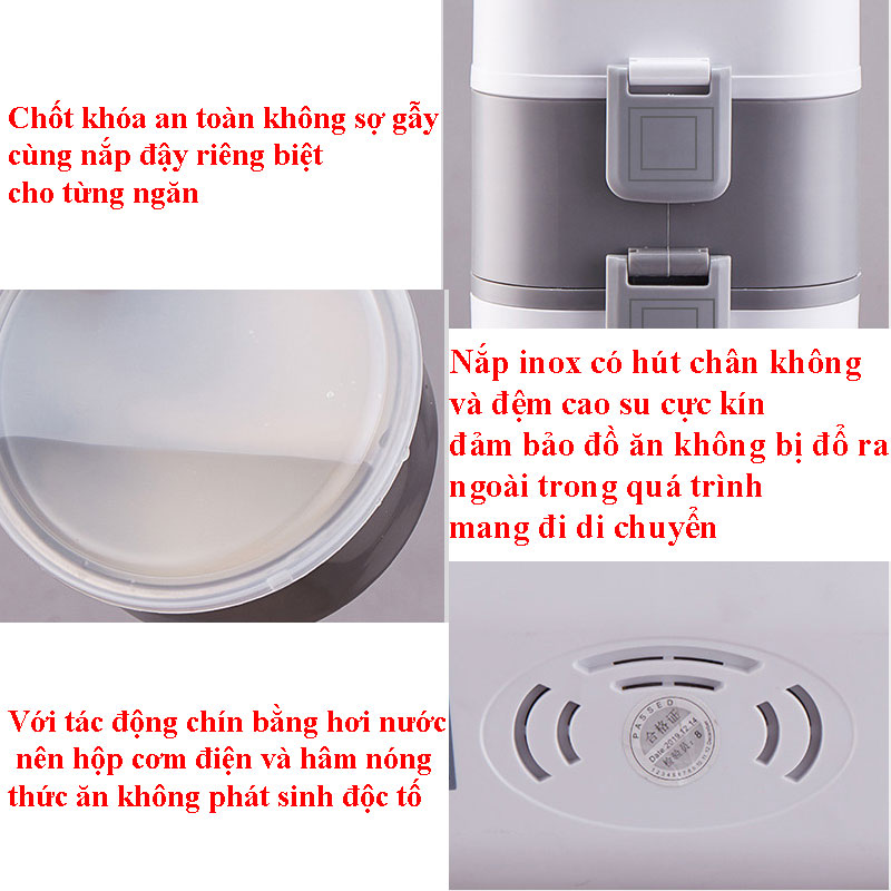 Hộp cơm cắm điện đời mới SeaSy SS27, Hâm nóng, Giữ nhiệt, Nấu chín cơm và thức ăn, 2 tầng nhỏ gọn, 4 bát Innox không gỉ, Tặng kèm bộ Đũa và Thìa, Đa chức năng, Dễ dàng vệ sinh  – Hàng chính hãng