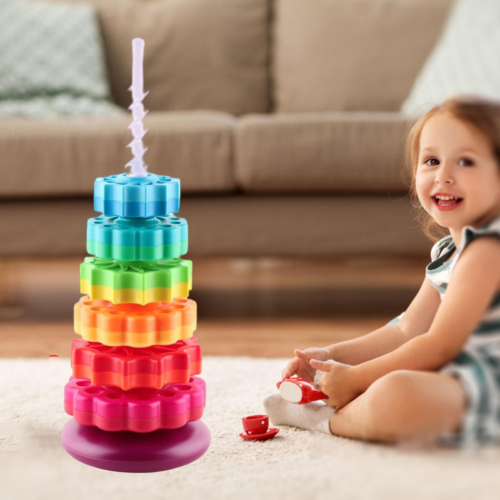 2xPlastic Rainbow Tower Stacking Toy Shape Color Recognition Building Blocks
