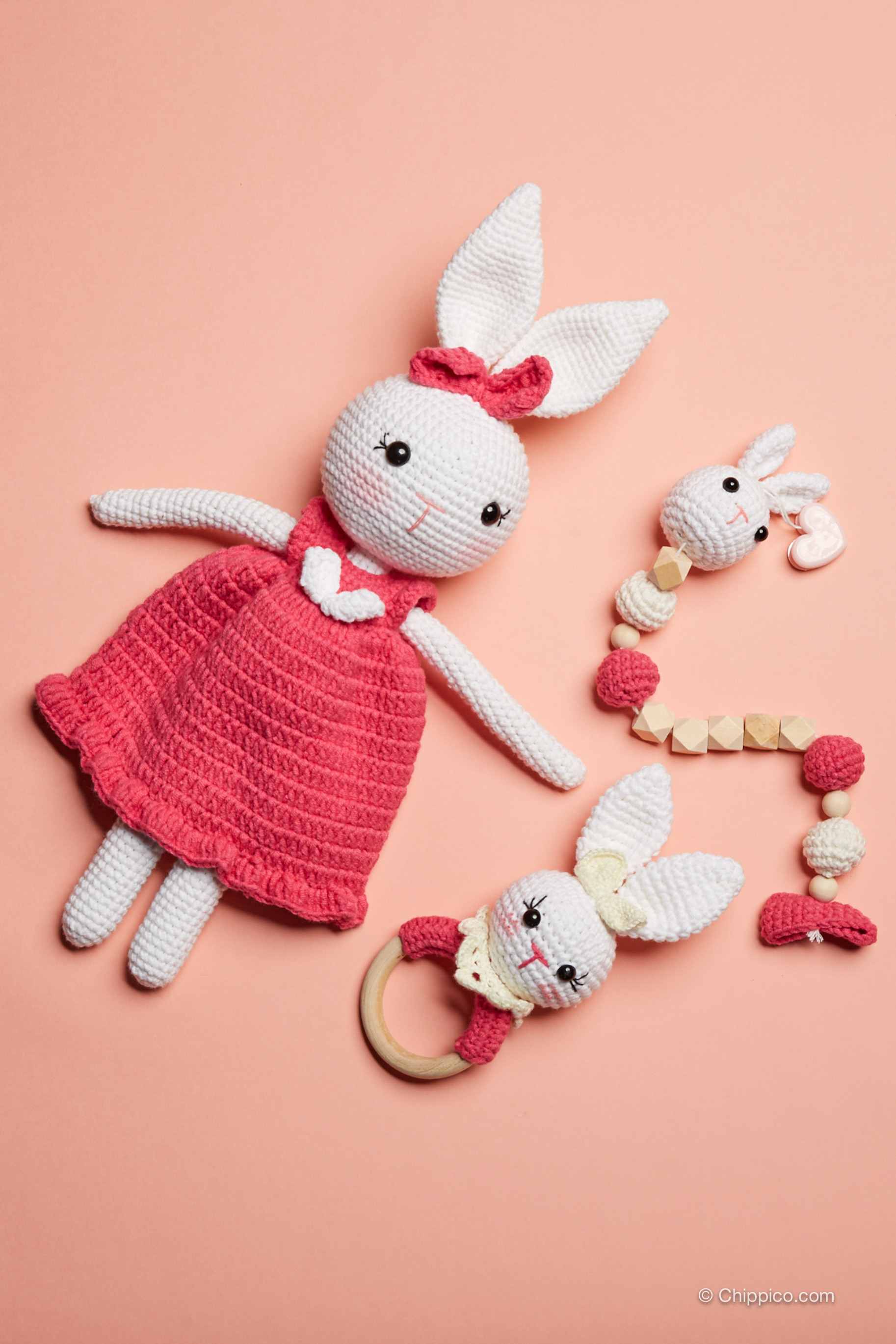 Thú bông len Thỏ Rosie hồng 30 cm - Đồ chơi cho bé thú bông búp bê cao cấp an toàn- Quà tặng cho bé