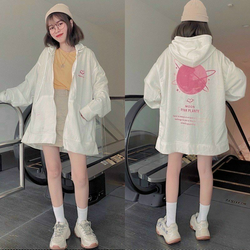 Áo khoác hoodie dây kéo form rộng MOON ulzzang (ẢNH THẬT)